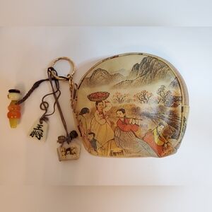 Vintage Japanese Coin Purse Cherry Blossom Art, Japan Yen, 4 inches